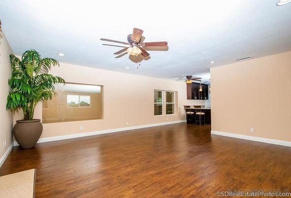 Dining room, Empty room, Interior, Recessed Lighting, Wood Texture Flooring