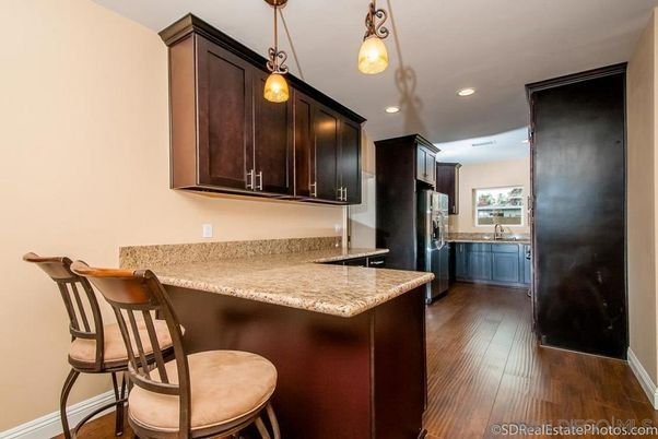 Interior, Kitchen, Pendant Lights, Recessed Lighting, Wood Texture Flooring