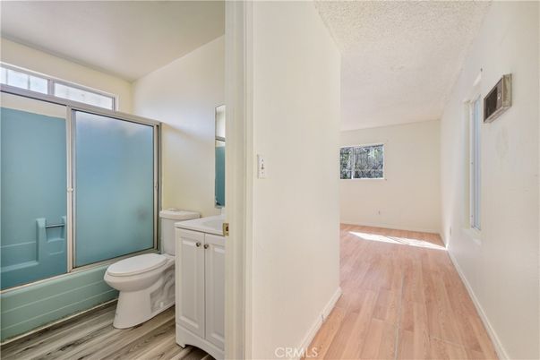 Bathroom, Glass Shower, Interior, Wood Texture Flooring