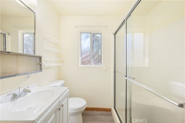 Bathroom, Glass Shower, Interior, Wood Texture Flooring