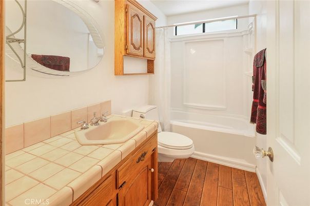 Bathroom, Interior, Tile Countertops, Wood Texture Flooring