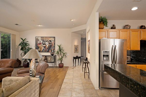 Interior, Kitchen, Living room, Recessed Lighting, Stainless Steel Appliances, Wood Texture Flooring