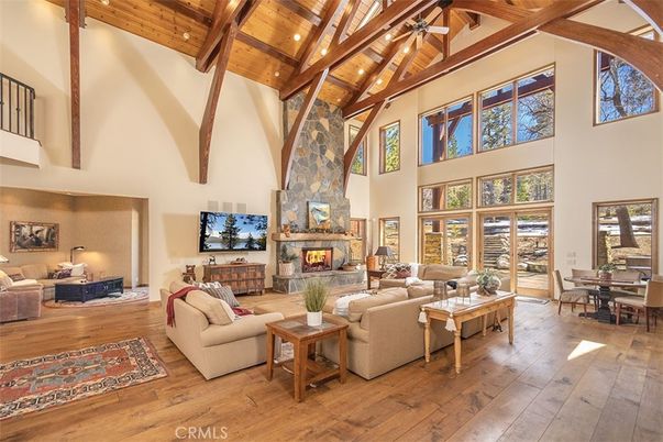 Dining room, Fireplace, Interior, Living room, Recessed Lighting, Wooden Beams, Wooden Ceilings, Wood Texture Flooring