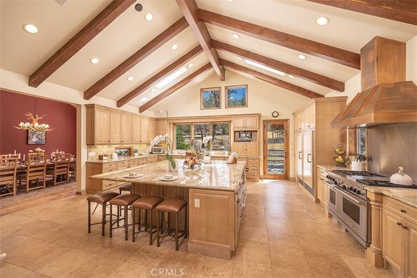 Dining room, Interior, Kitchen, Recessed Lighting, Stainless Steel Appliances, Wooden Beams