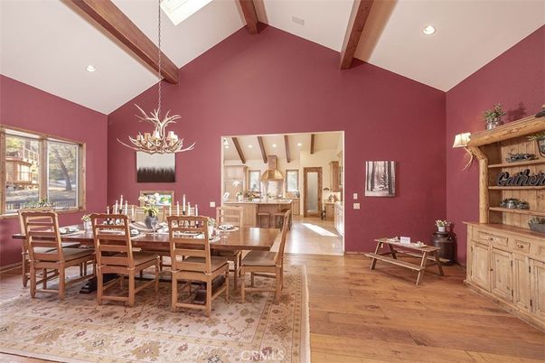 Dining room, Interior, Recessed Lighting, Wooden Beams, Wood Texture Flooring