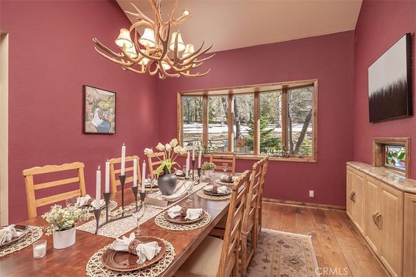 Chandelier, Dining room, Interior, Wood Texture Flooring