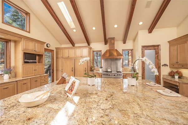 Interior, Kitchen, Recessed Lighting, Stainless Steel Appliances, Wooden Beams