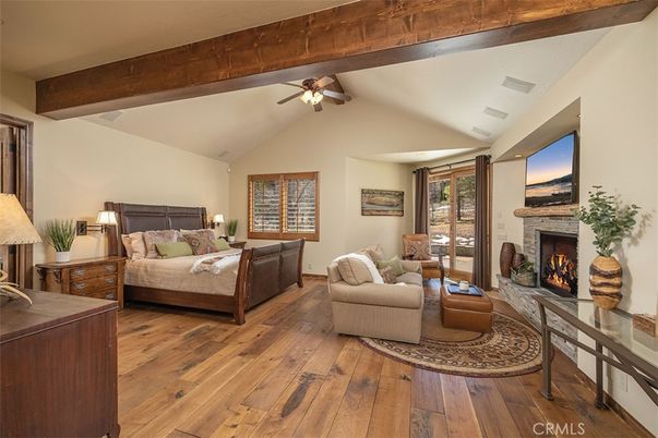 Bedroom, Fireplace, Interior, Wooden Beams, Wood Texture Flooring