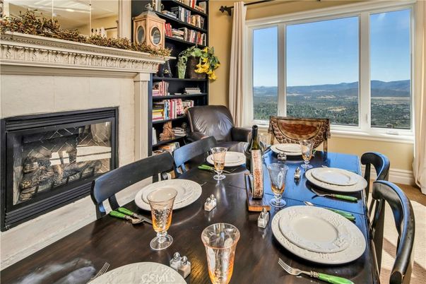 Dining room, Fireplace, Interior, Wood Texture Flooring