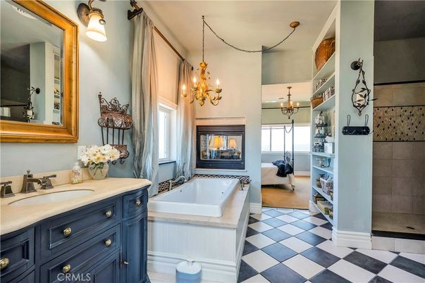 Bathroom, Chandelier, Fireplace, Interior