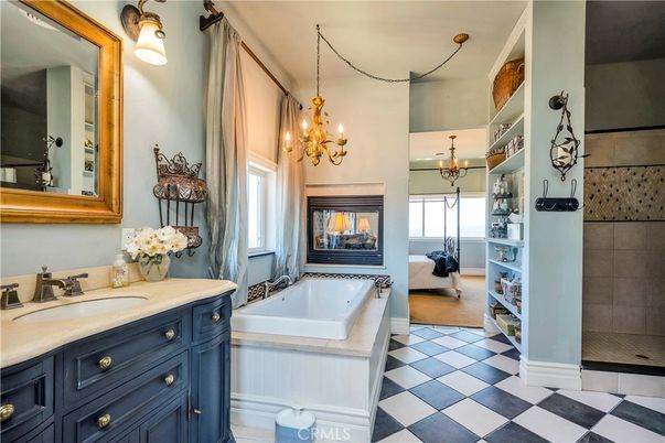 Bathroom, Chandelier, Fireplace, Interior