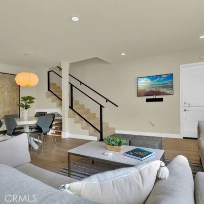 Dining room, Interior, Living room, Pendant Lights, Recessed Lighting, Wood Texture Flooring