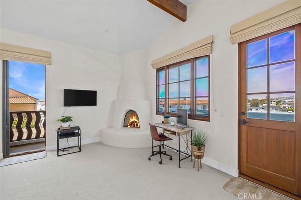 Fireplace, Home Office, Interior, Wooden Beams