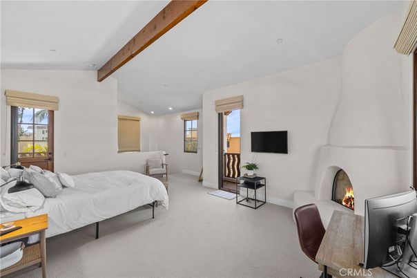 Bedroom, Fireplace, Home Office, Interior, Recessed Lighting, Wooden Beams