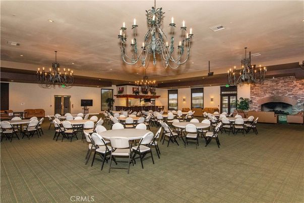 Chandelier, Dining room, Fireplace, Interior, Recessed Lighting, Stone Walls