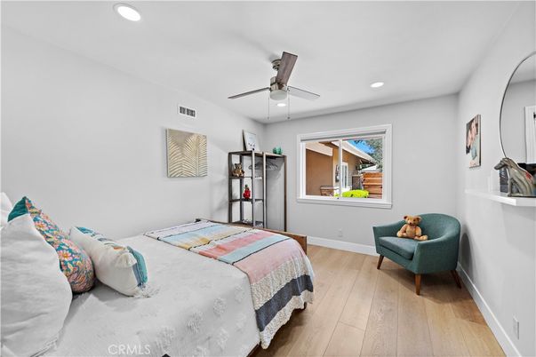 Bedroom, Interior, Recessed Lighting, Wood Texture Flooring