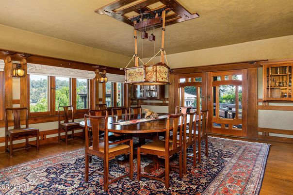 Dining room, Interior, Pendant Lights, Wood Texture Flooring