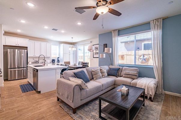 Dining room, Interior, Kitchen, Living room, Pendant Lights, Recessed Lighting, Stainless Steel Appliances, Wood Texture Flooring