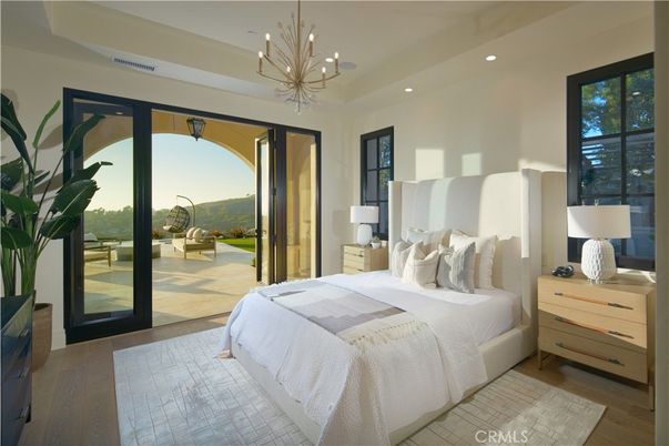 Bedroom, Interior, Pendant Lights, Recessed Lighting, Wood Texture Flooring