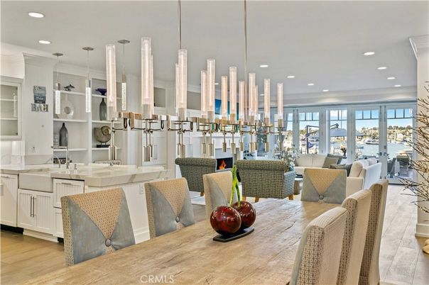 Dining room, Interior, Living room, Pendant Lights, Recessed Lighting, Water, Wood Texture Flooring