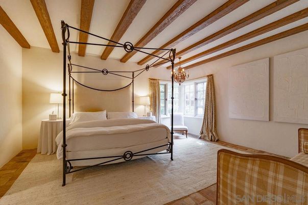 Bedroom, Chandelier, Interior, Wooden Beams, Wood Texture Flooring