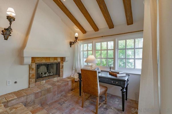 Fireplace, Home Office, Interior, Wooden Beams