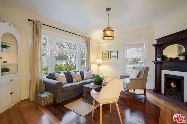 Fireplace, Interior, Living room, Pendant Lights, Wood Texture Flooring