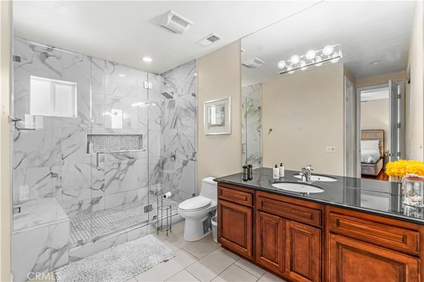 Bathroom, Glass Shower, Interior, Marble Walls, Recessed Lighting