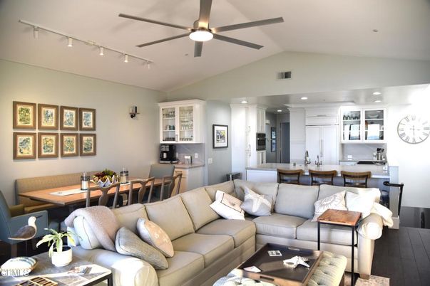 Dining room, Interior, Kitchen, Living room, Recessed Lighting, Wood Texture Flooring