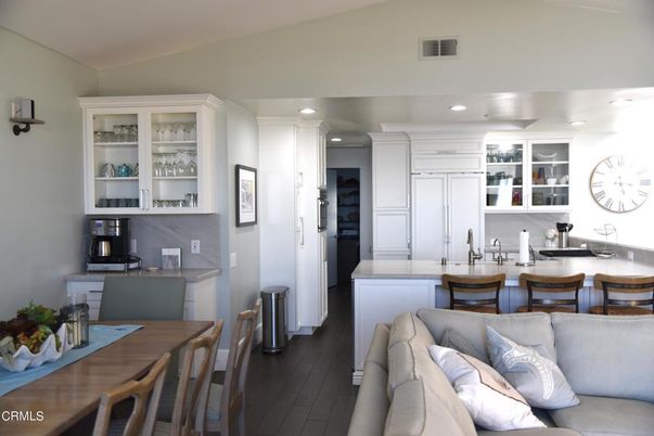 Dining room, Interior, Kitchen, Living room, Recessed Lighting, Wood Texture Flooring