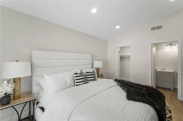 Bedroom, Interior, Recessed Lighting, Wood Texture Flooring