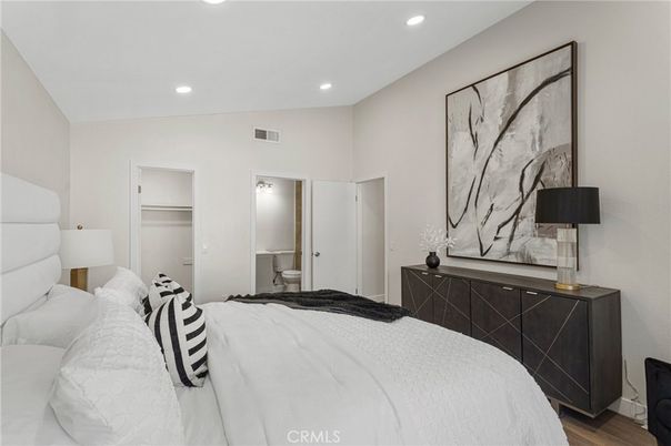 Bedroom, Interior, Recessed Lighting, Wood Texture Flooring