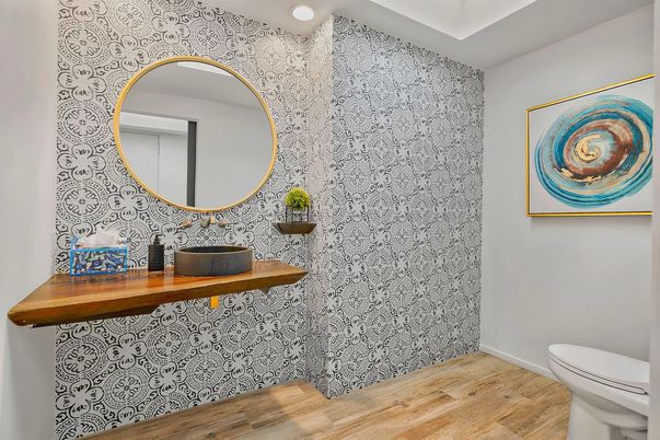 Bathroom, Interior, Recessed Lighting, Wood Texture Flooring