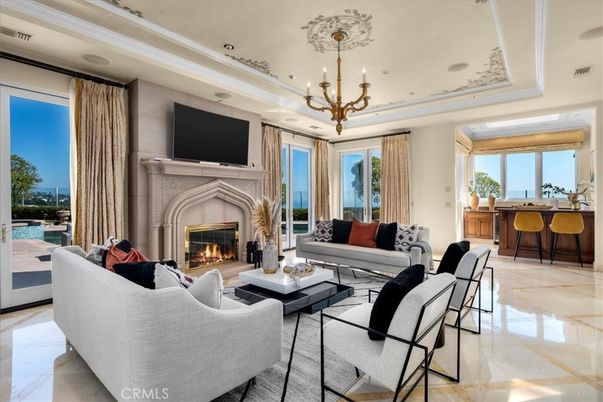 Chandelier, Fireplace, Interior, Living room, Recessed Lighting