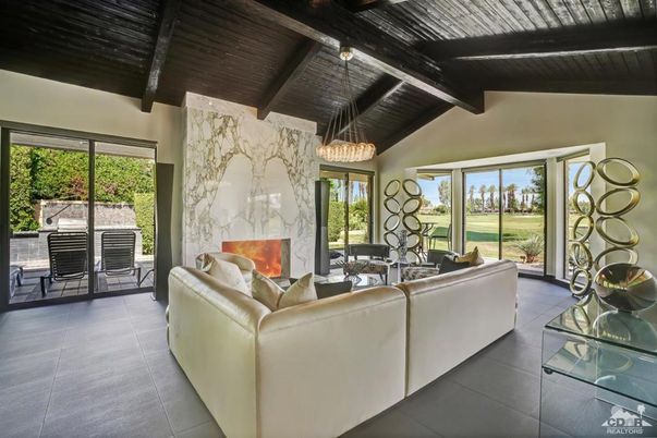 Fireplace, Interior, Living room, Marble Walls, Pendant Lights, Wooden Beams, Wooden Ceilings