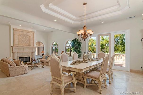 Chandelier, Dining room, Fireplace, Interior, Living room, Recessed Lighting