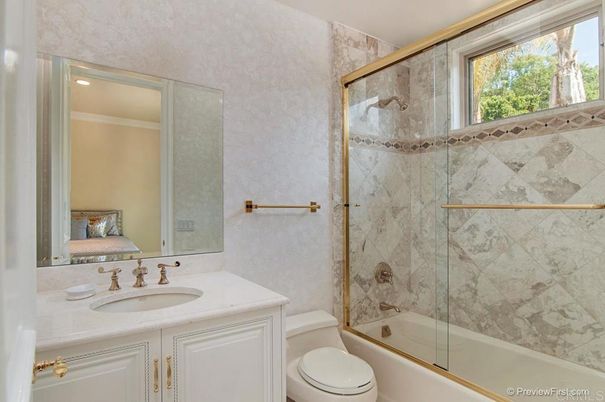 Bathroom, Glass Shower, Interior, Marble Walls, Recessed Lighting