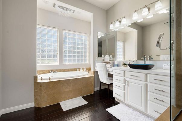 Bathroom, Dual Sink Vanities, Interior, Wood Texture Flooring