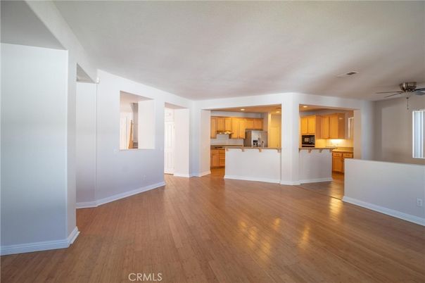 Empty room, Interior, Kitchen, Recessed Lighting, Wood Texture Flooring