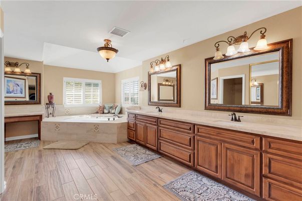 Bathroom, Dual Sink Vanities, Interior, Wood Texture Flooring