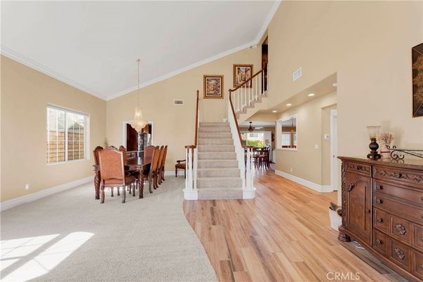 Dining room, Interior, Pendant Lights, Recessed Lighting, Wood Texture Flooring