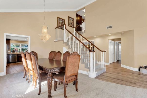 Chandelier, Dining room, Interior, Recessed Lighting, Wood Texture Flooring