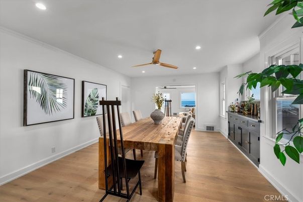Dining room, Interior, Recessed Lighting, Wood Texture Flooring