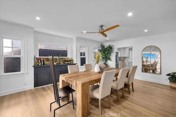 Dining room, Interior, Recessed Lighting, Wood Texture Flooring