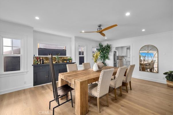 Dining room, Interior, Recessed Lighting, Wood Texture Flooring