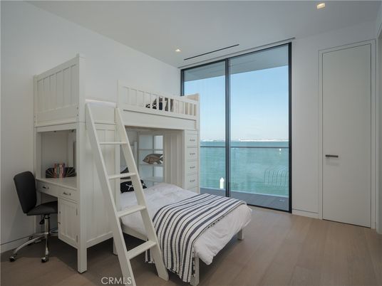 Bedroom, Interior, Recessed Lighting, Water, Wood Texture Flooring