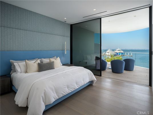 Bedroom, Interior, Recessed Lighting, Water, Wood Texture Flooring