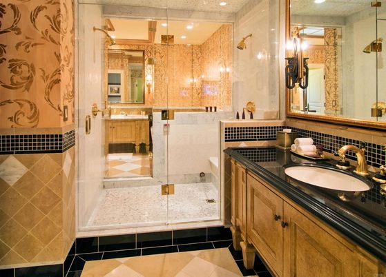 Bathroom, Dual Sink Vanities, Glass Shower, Interior, Recessed Lighting