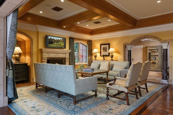 Fireplace, Interior, Living room, Recessed Lighting, Wooden Beams, Wood Texture Flooring