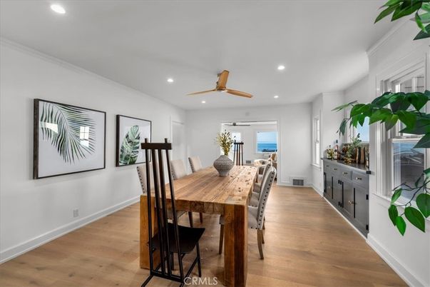 Dining room, Interior, Recessed Lighting, Wood Texture Flooring